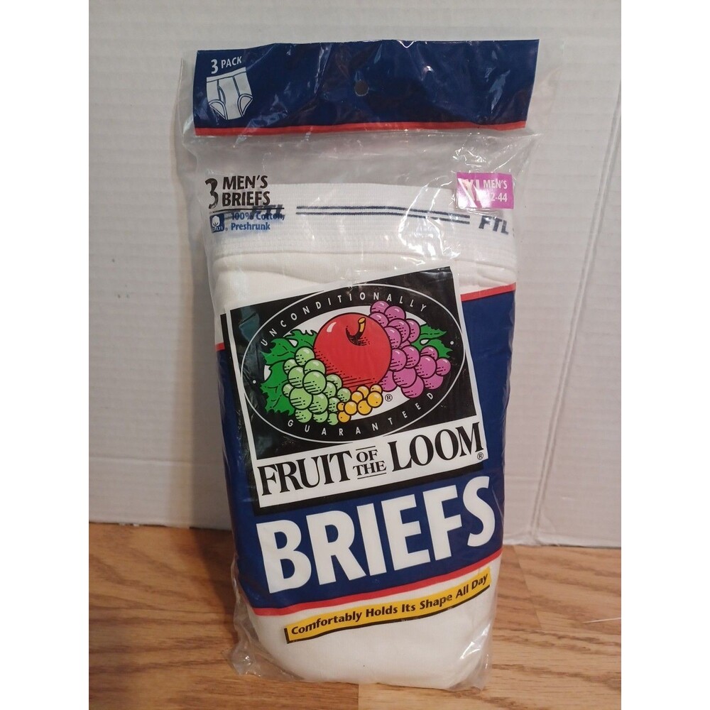 Vintage 1996 Fruit of the Loom Men's XL 42-44 White 3 Pack White Briefs NEW 90s